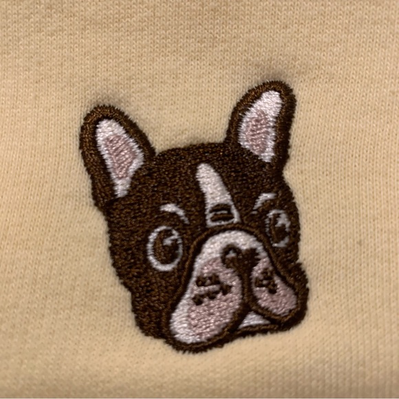 Aritzia Sunday Best Yellow Crop Hoodie Bulldog Dog Puppy Embroidered Patch Large - Picture 2 of 11